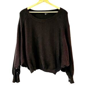Black Sweater Cotton Angora Button Sleeves Cape Dolman Buttons